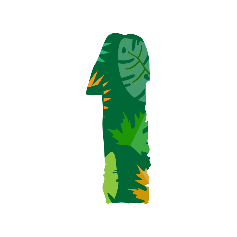 a green number one with tropical leaves and leaves png