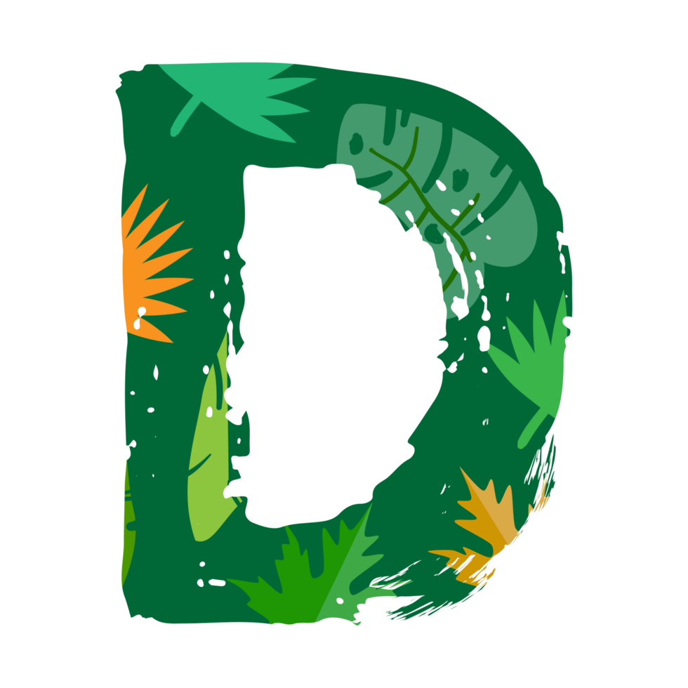the letter d is painted with green leaves and leaves png