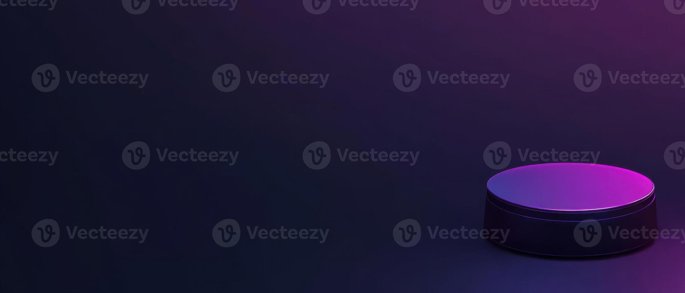 Minimalist purple product display podium with neon lighting for cosmetic showcase or technology presentation on dark background photo