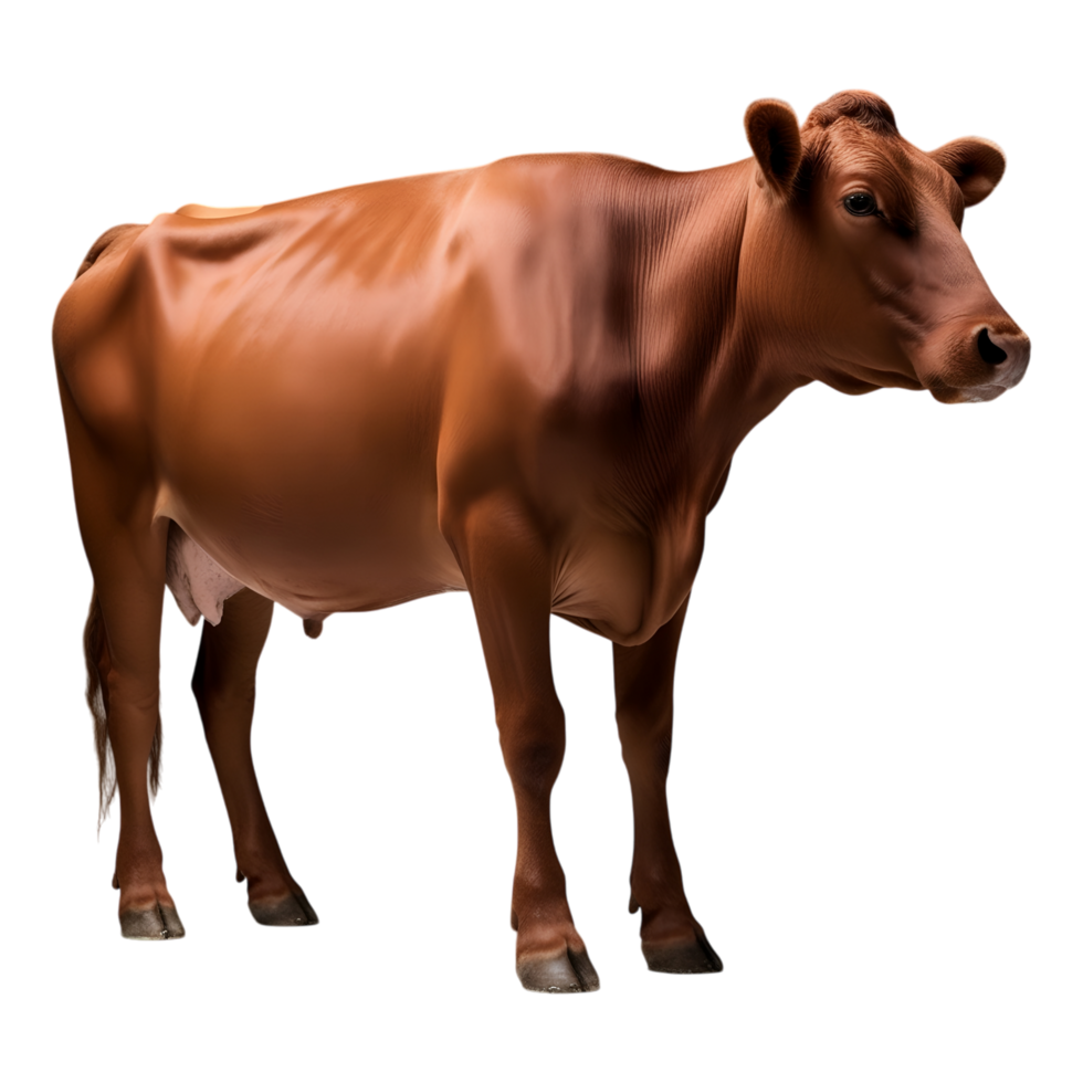 Full Profile of a Brown Cow Standing on Transparent png