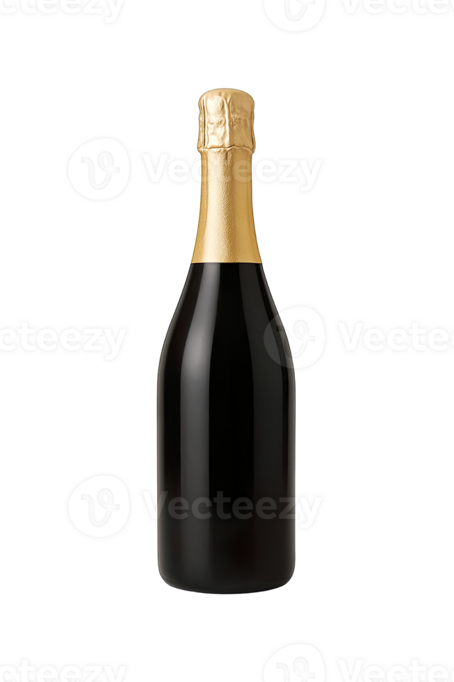 Black Champagne Bottle with Gold Foil Isolated on Transparent Background, png