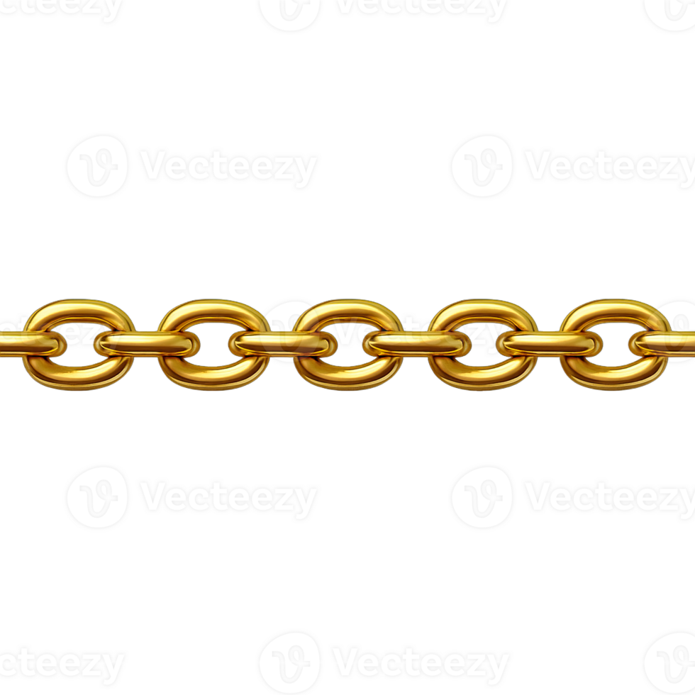 Golden chain link isolated on transparent background, png