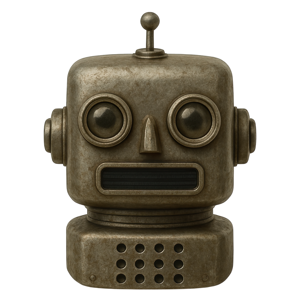 Vintage Retro Robot Head with Metallic Texture Isolated on Transparent Background, png