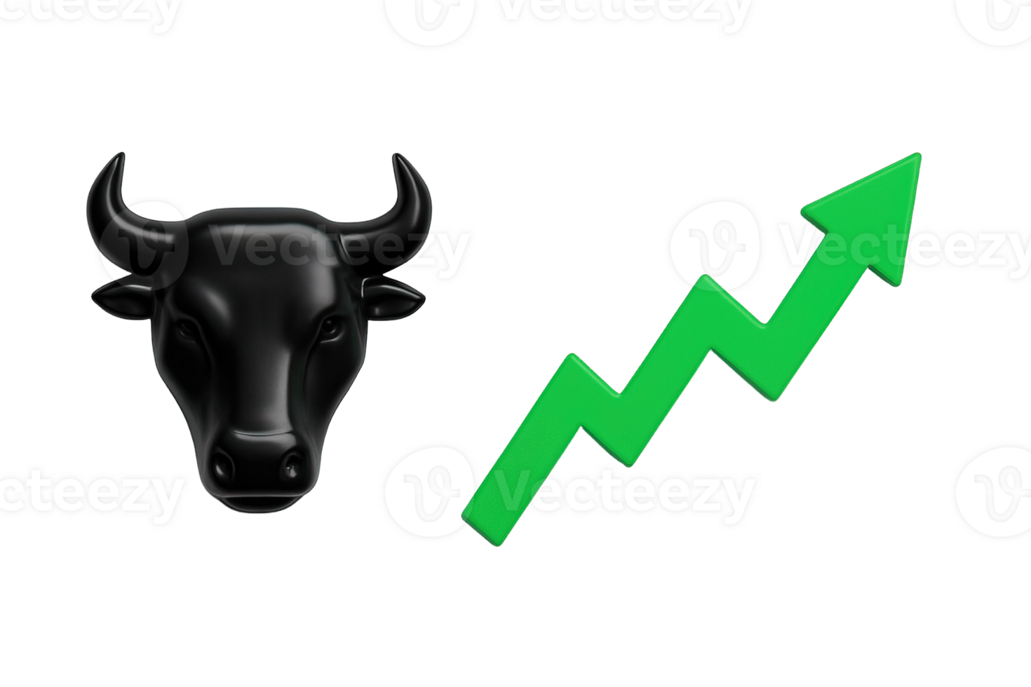 Black bull head and green zigzag up arrow isolated on transparent background, png
