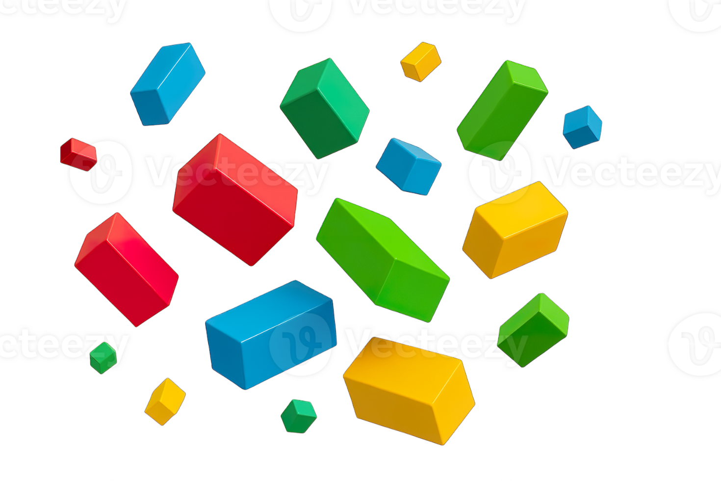 Colorful 3D blocks floating isolated on transparent background, png