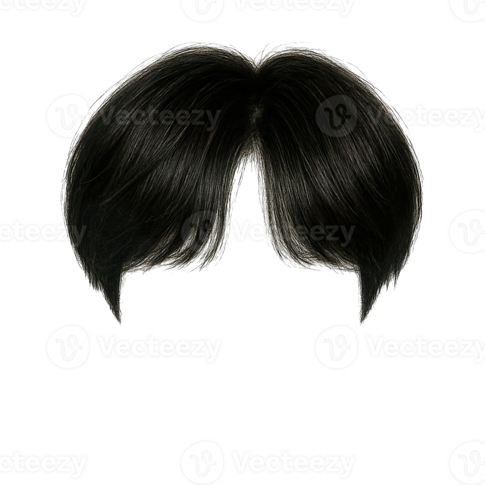 Neat black wig isolated on transparent background, png