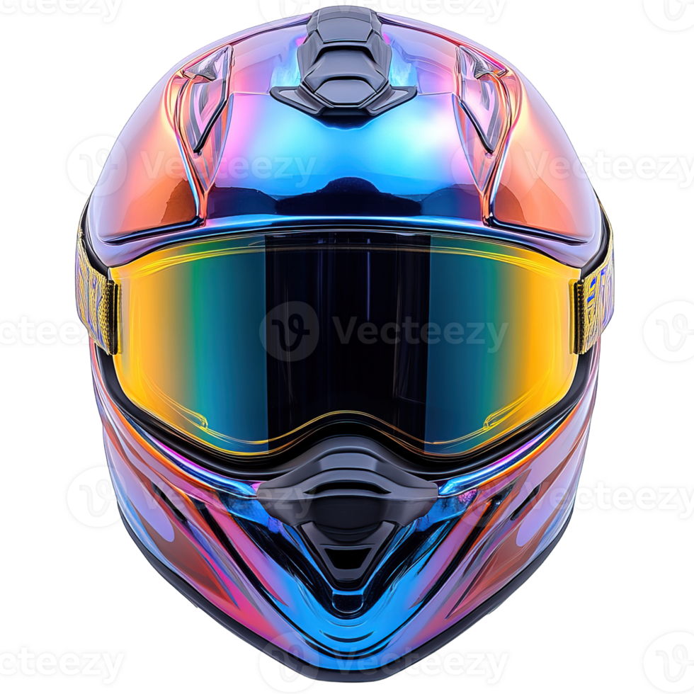 Red Dirt Bike Helmet with Rainbow Visor, Front View, Isolated on Transparent Background png