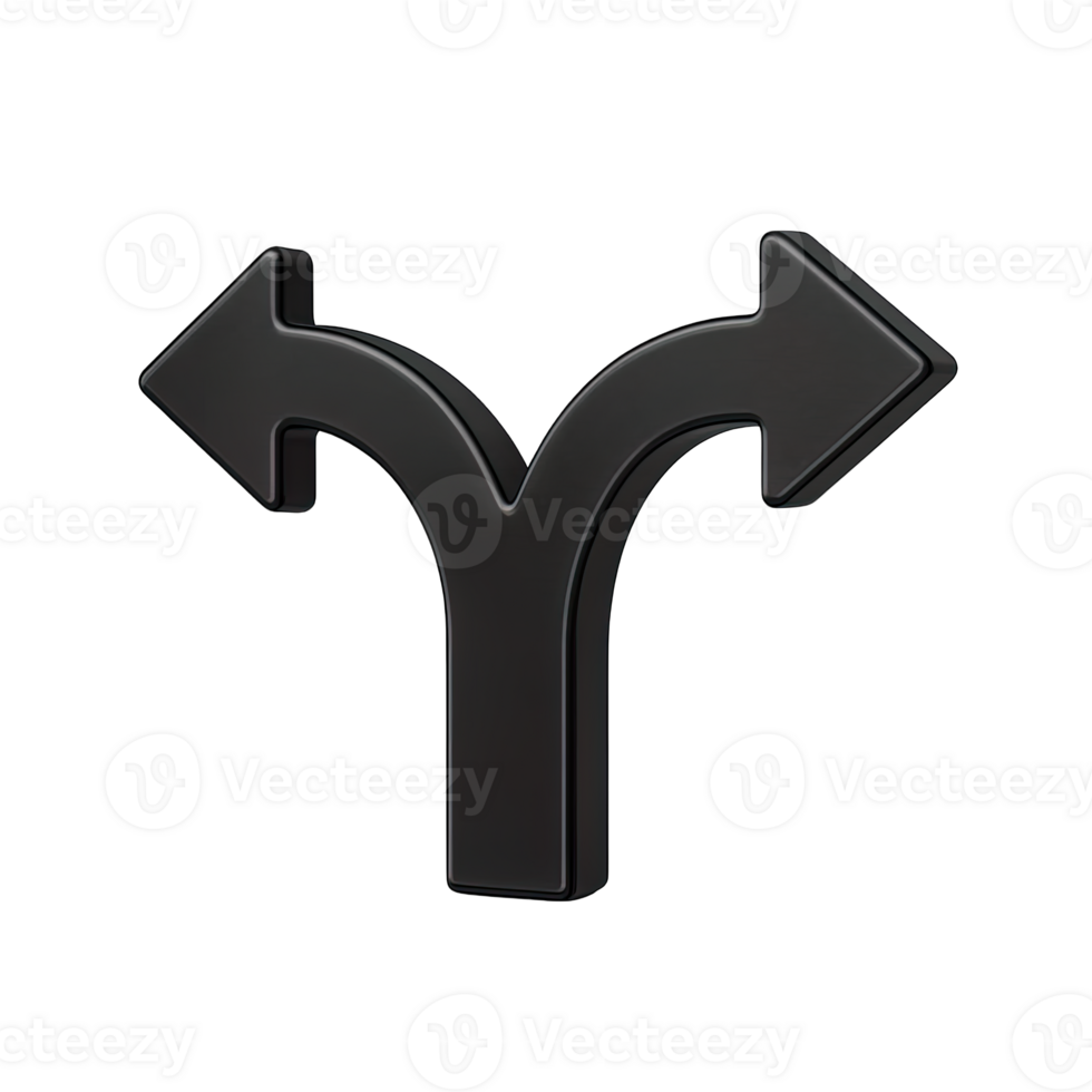 Black Split Arrow Left Right Direction Isolated on Transparent Background, png