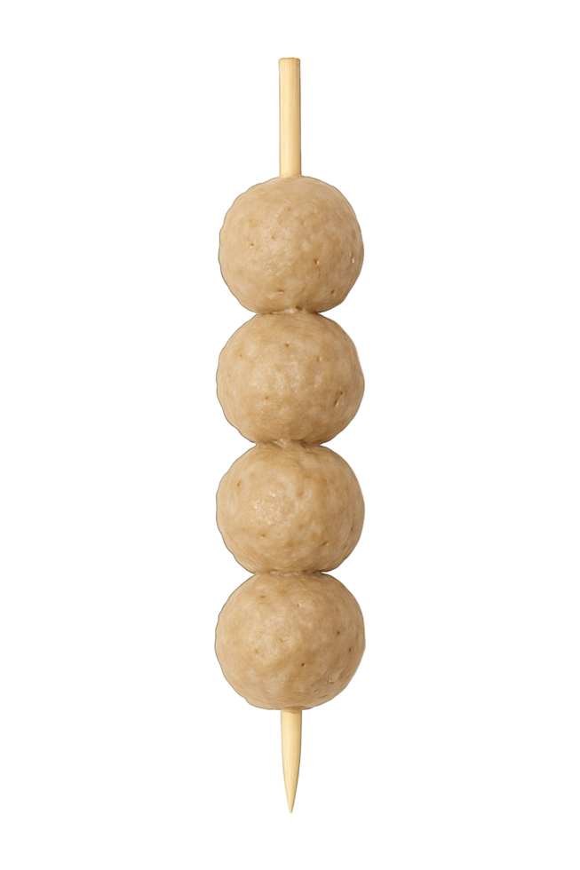 Realistic Single Skewer of Meatballs Flat Lay Isolated on Transparent Background, png