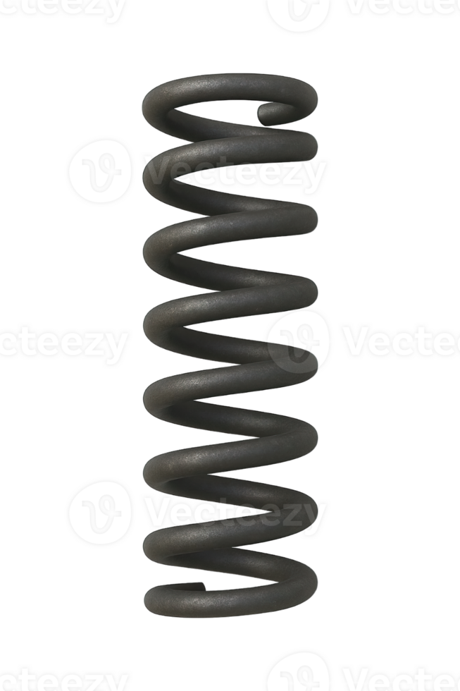 Black metal coil spring isolated on transparent background, png