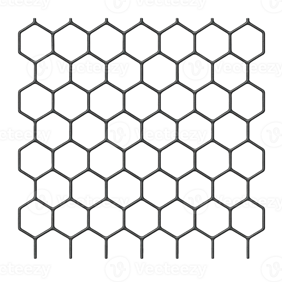Hexagonal Wire Mesh Pattern Isolated on Transparent Background, png