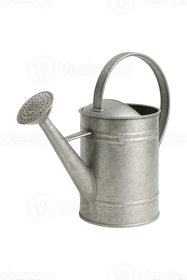 Realistic Metal Watering Can Flat Lay Isolated on Transparent Background, png