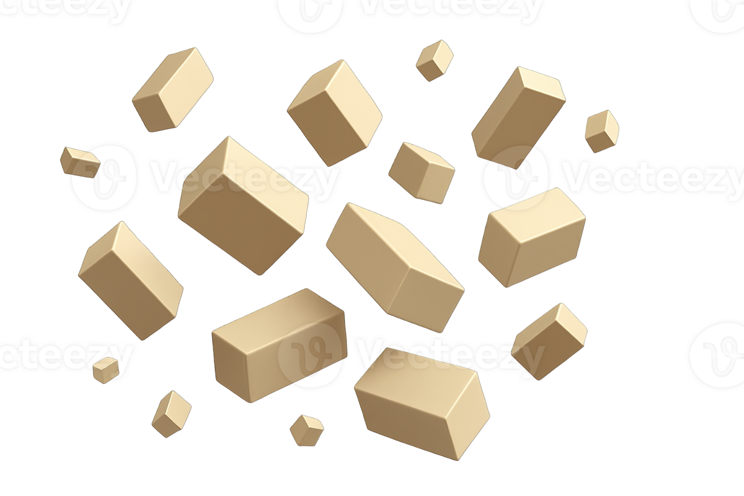 Beige 3D blocks floating isolated on transparent background, png