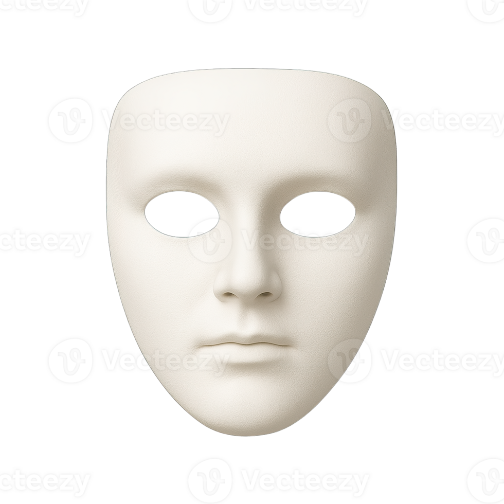 White blank masquerade mask isolated on transparent background, png