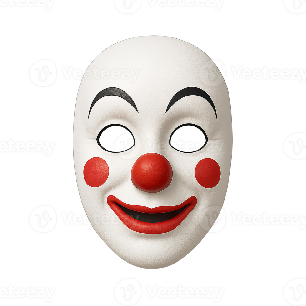 Clown Face Mask with Red Nose and Cheeks Isolated on Transparent Background, png