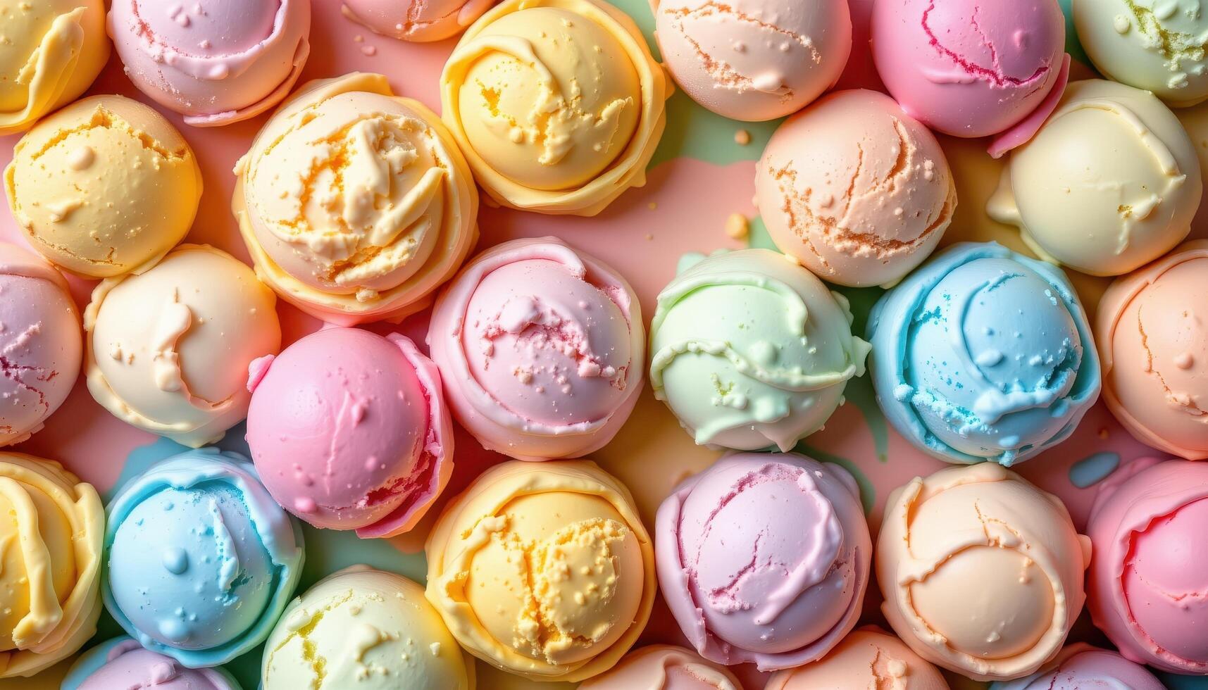 Pattern of pastel colored scoops of ice cream arranged artistically, representing summer minimalism, sweetness photo