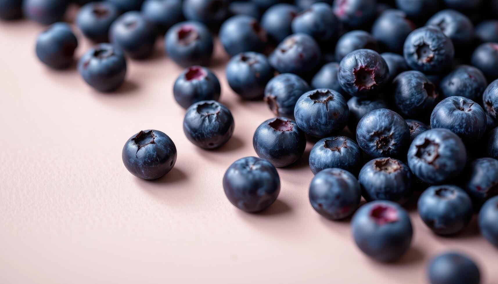 Close up of ripe blueberries scattered across a light background, each berry glowing with fresh sweetness and juicy appeal photo