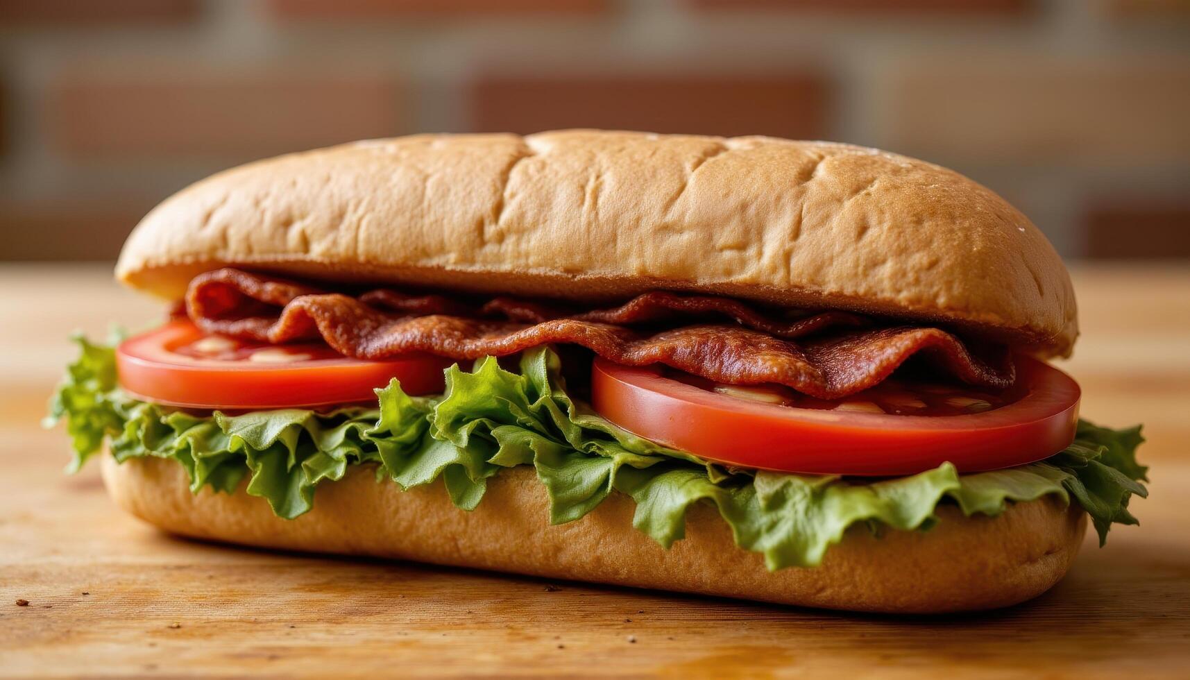 Bacon, Lettuce, and Tomato Sandwich on Wooden Table photo. photo