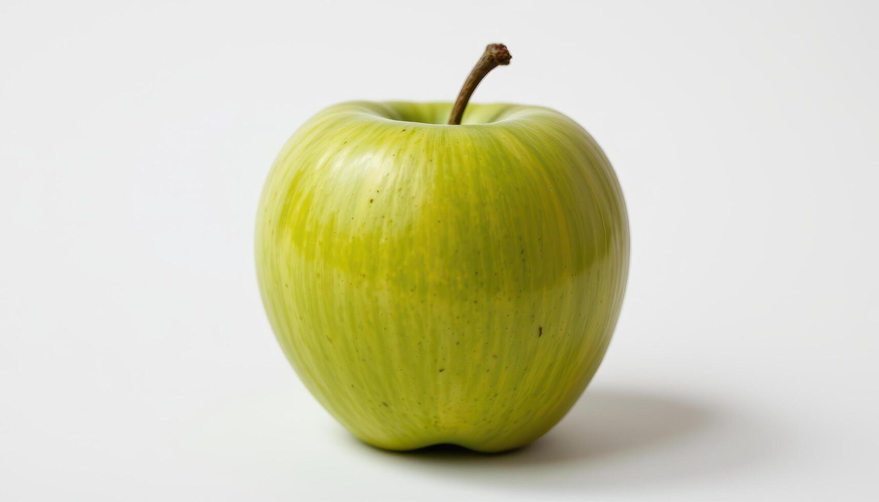 Crisp green apple centered on white backdrop, clean lighting for product photo use in healthy eating or advertising concept