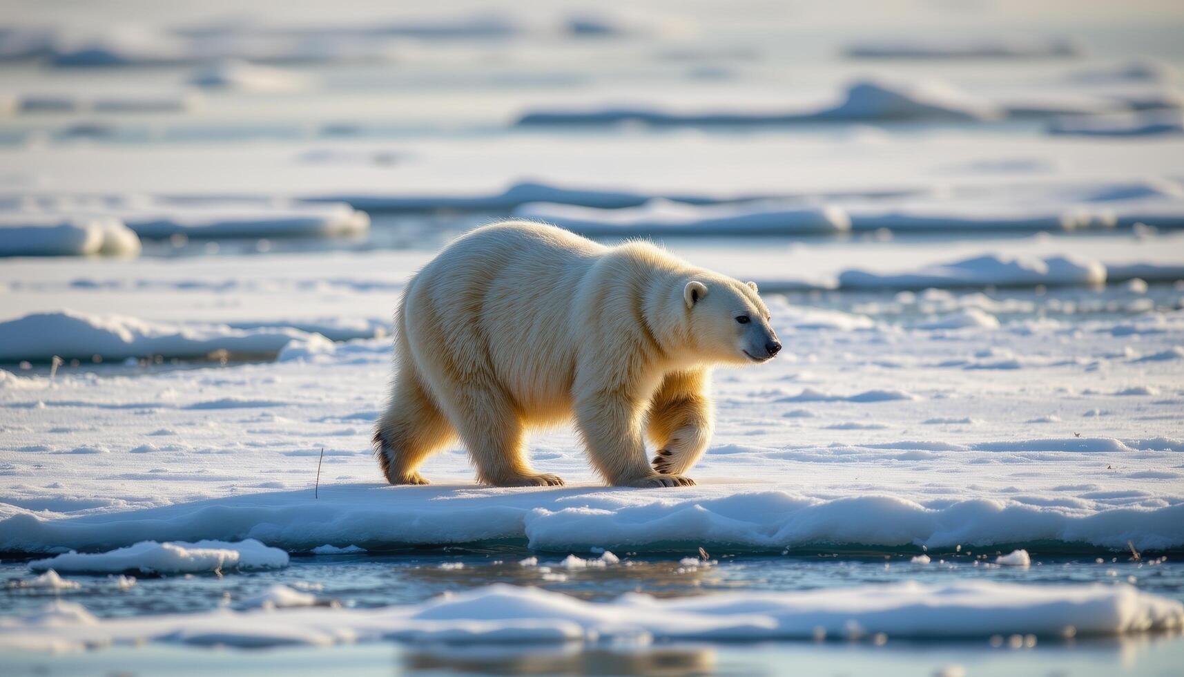 Polar bear walking on the edge of drift ice in its natural Arctic habitat photo