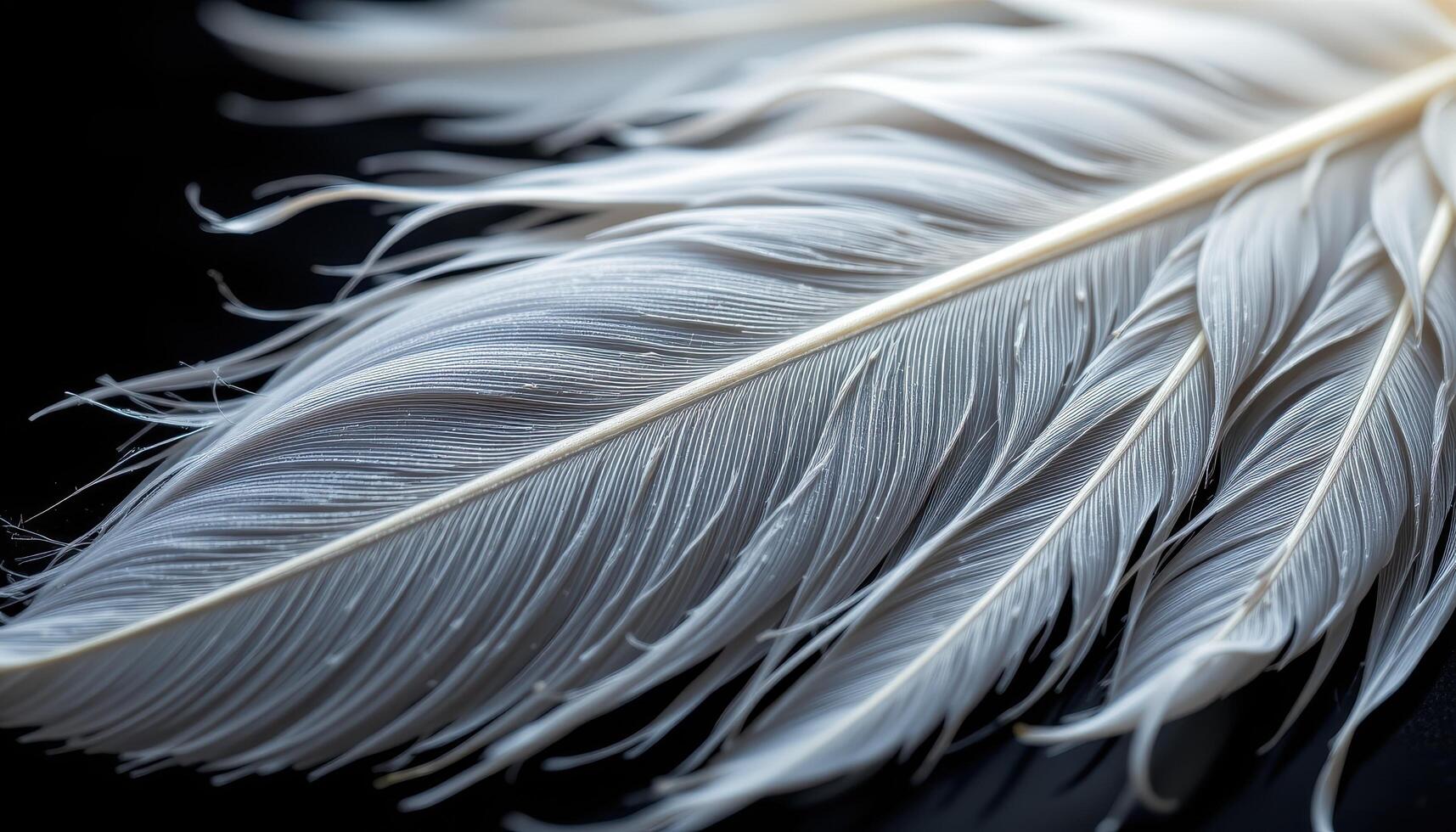 White feathers on black background, soft and elegant contrast macro close up photo