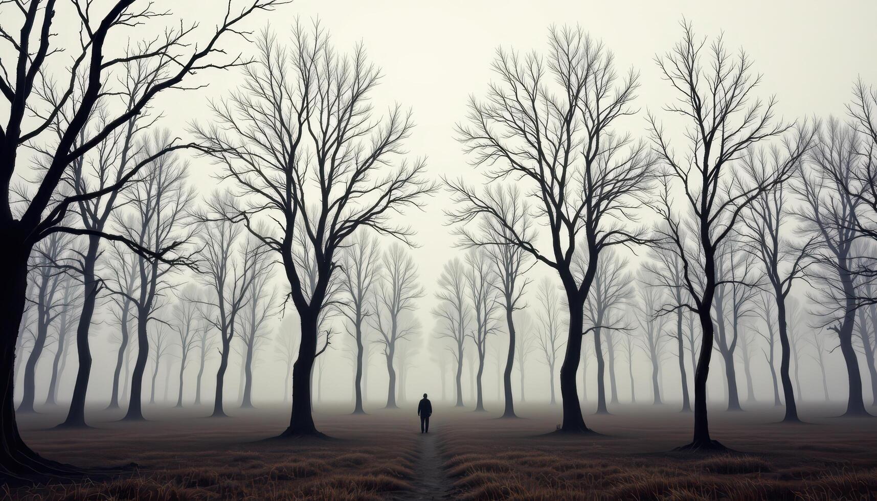 eerie trees standing alone on a clear background, created by modern. photo