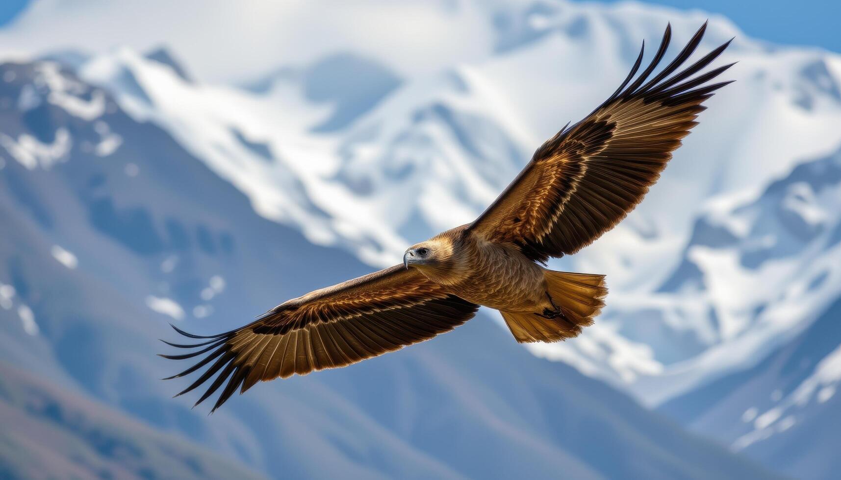 Himalayan griffon vulture soaring against a backdrop of snow capped mountains, showcasing the majesty and raw beauty of the wild. photo