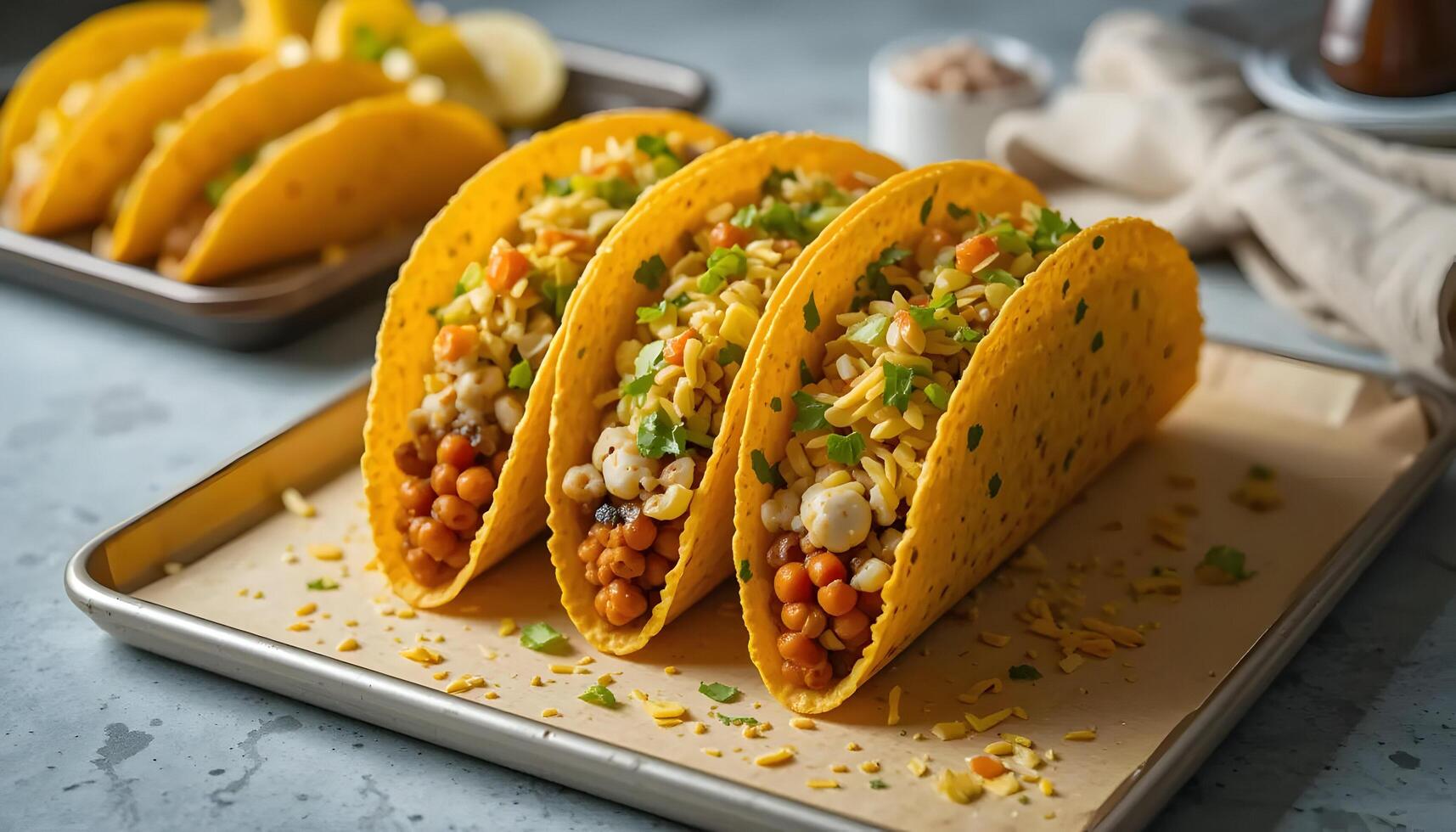 Tacos on Serving Tray Delicious Food Preparation photo
