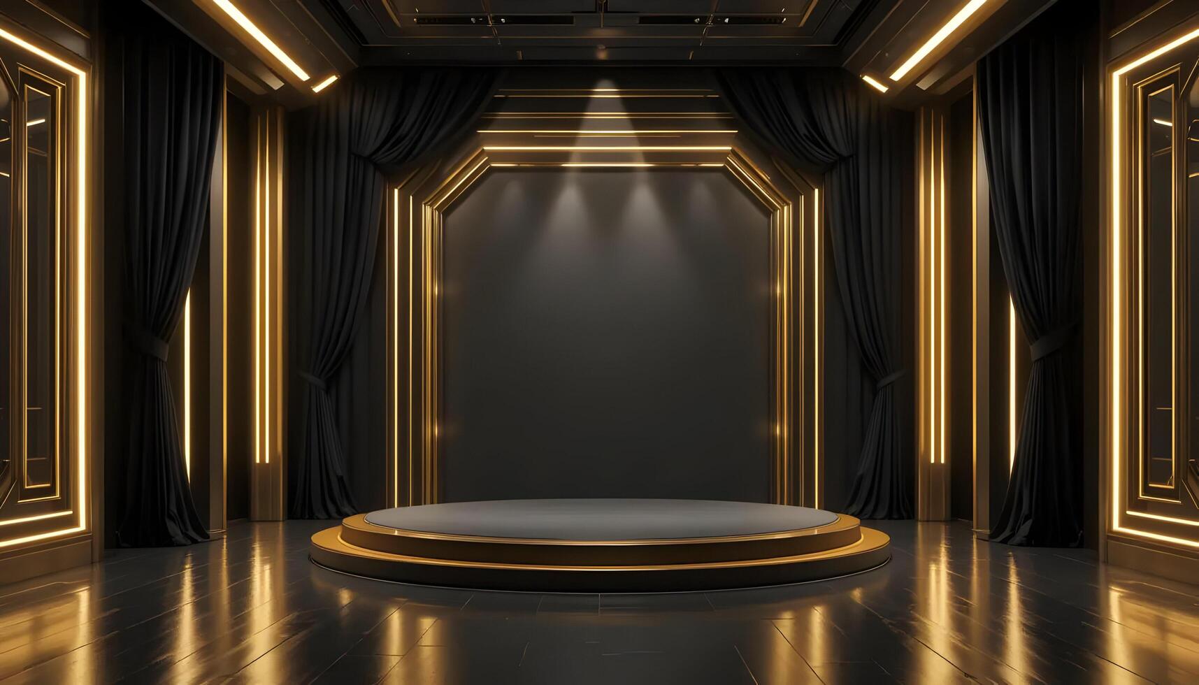 Elegant Stage Setup with Round Platform and Dark Curtains photo