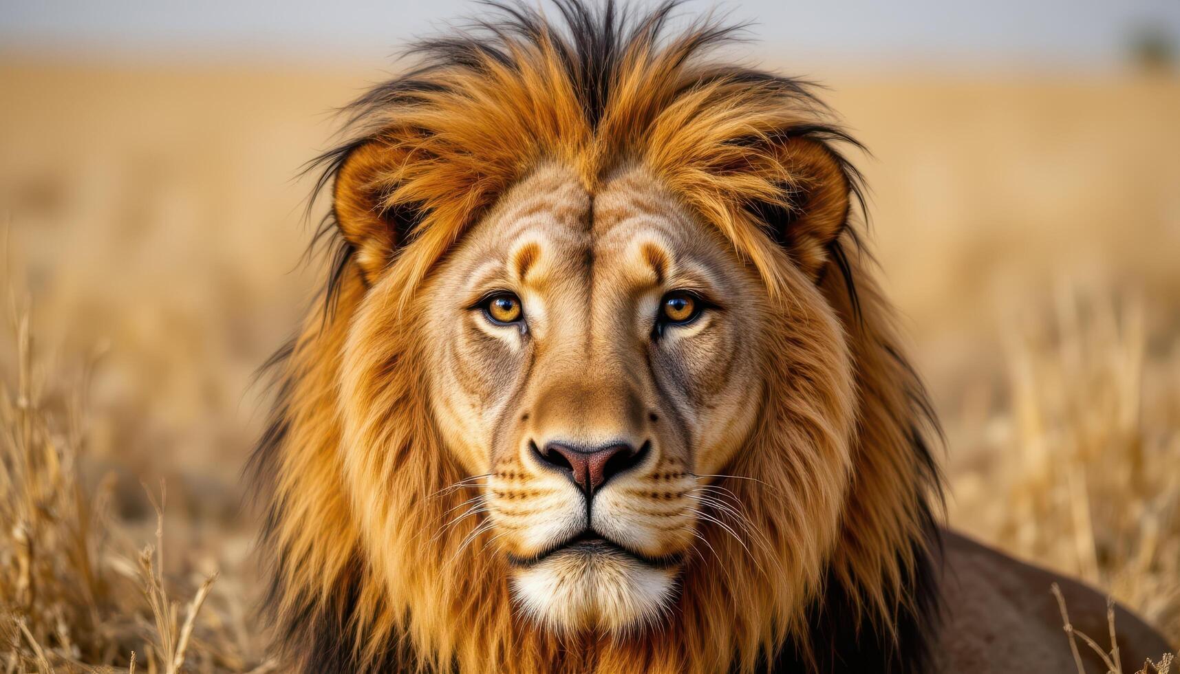 Lion Portrait On Savanna. safari photography light. photo. photo