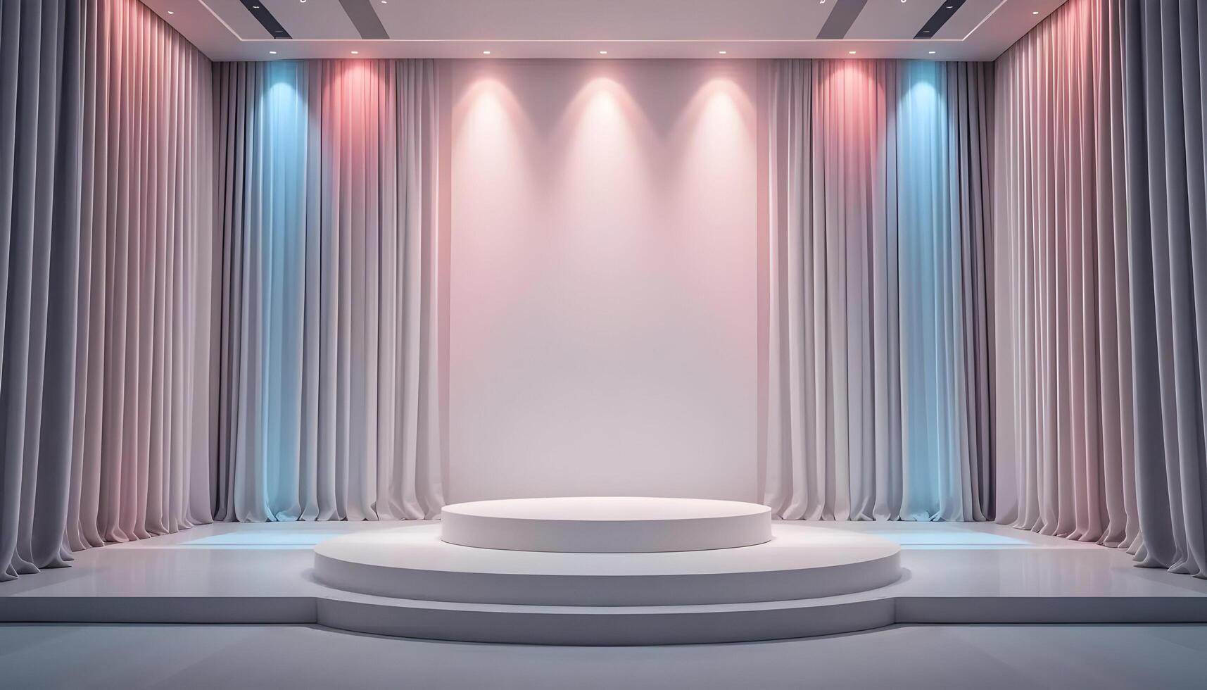 Empty Stage with Circular Platform and Curtain Backdrop photo