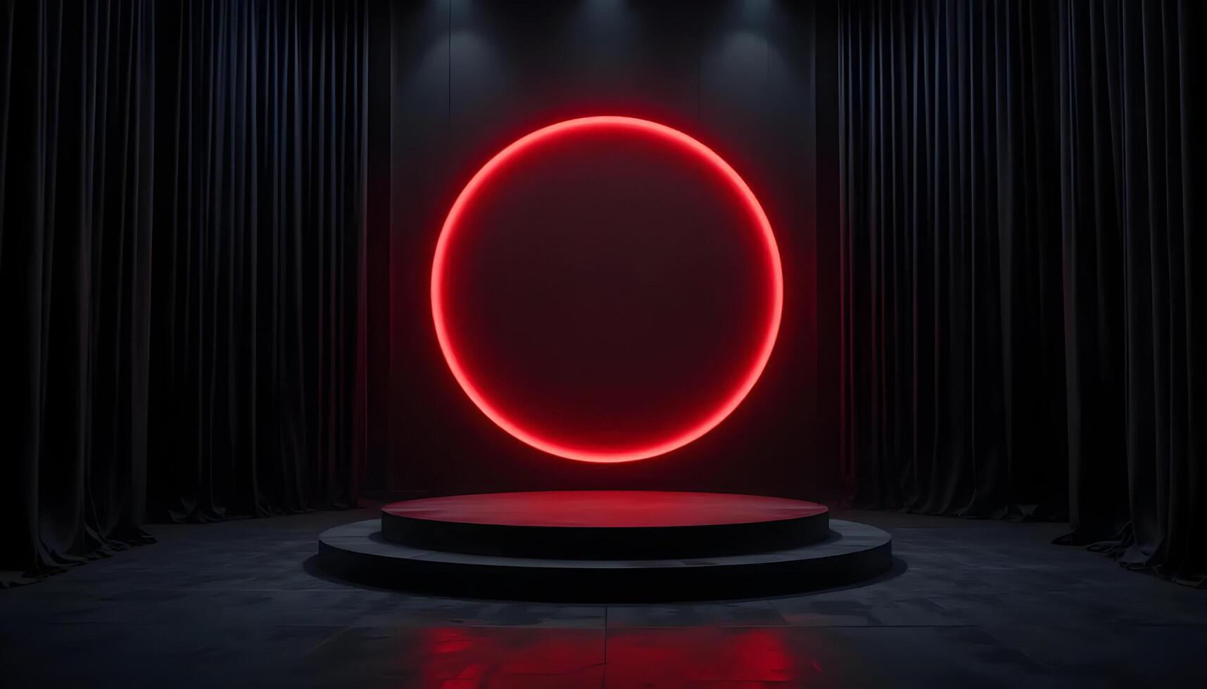 Empty Stage with Red Circle Light and Dark Curtains Backdrop photo