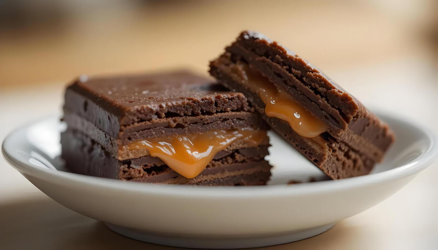 Serving Chocolate Caramel Wafer Treats on Plate photo