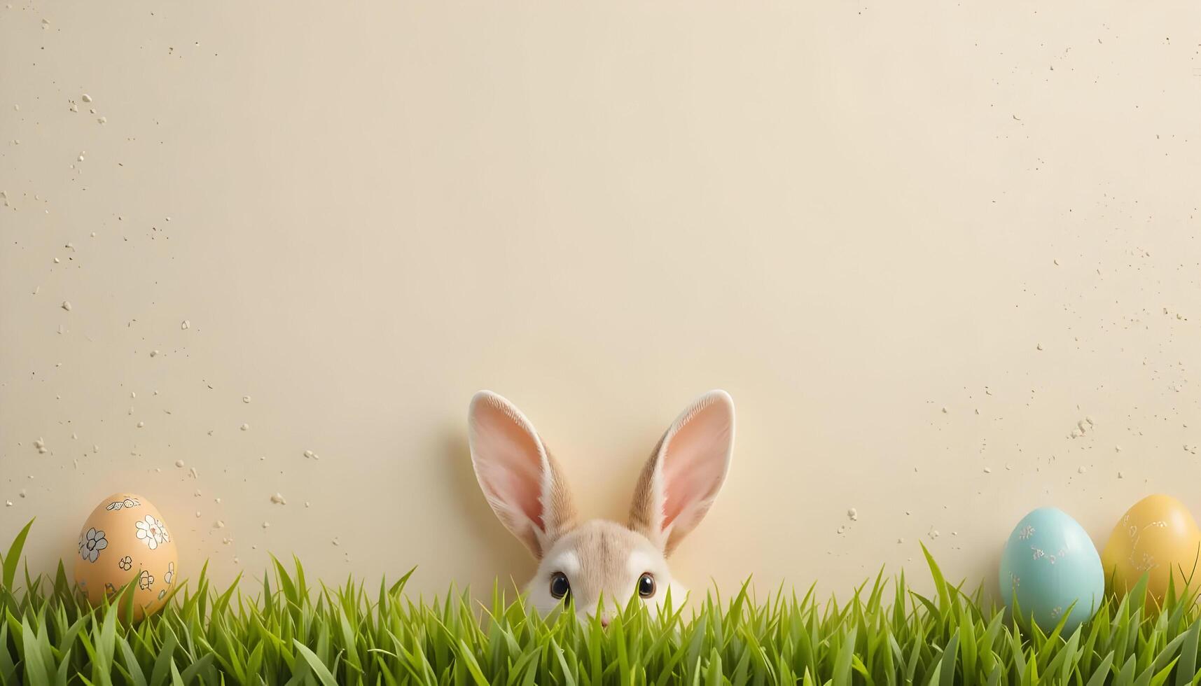 Rabbit Hiding in Grass with Decorated Eggs Festive Spring Scene photo