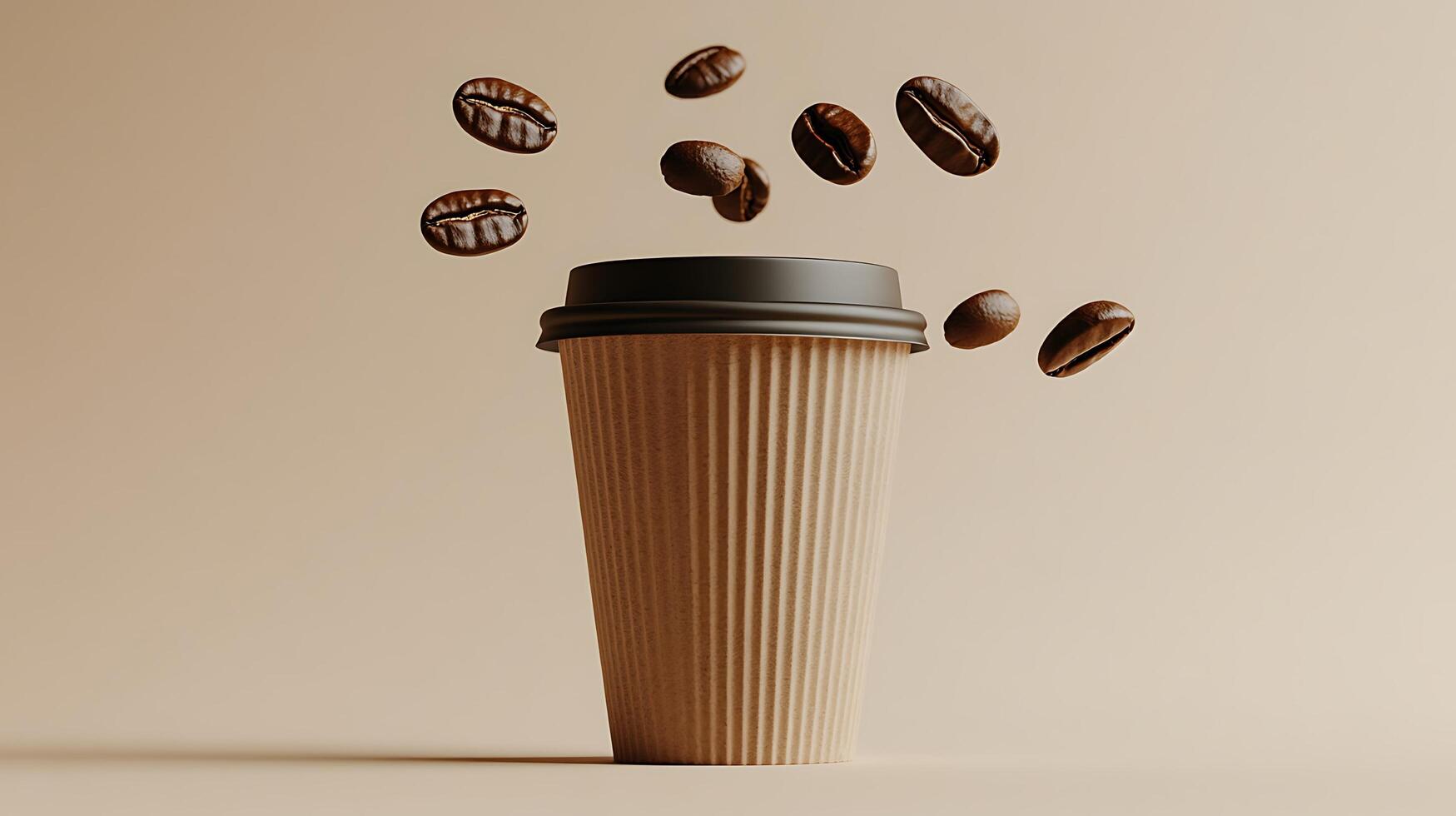 A Paper Coffee Cup with Floating Roasted Coffee Beans photo