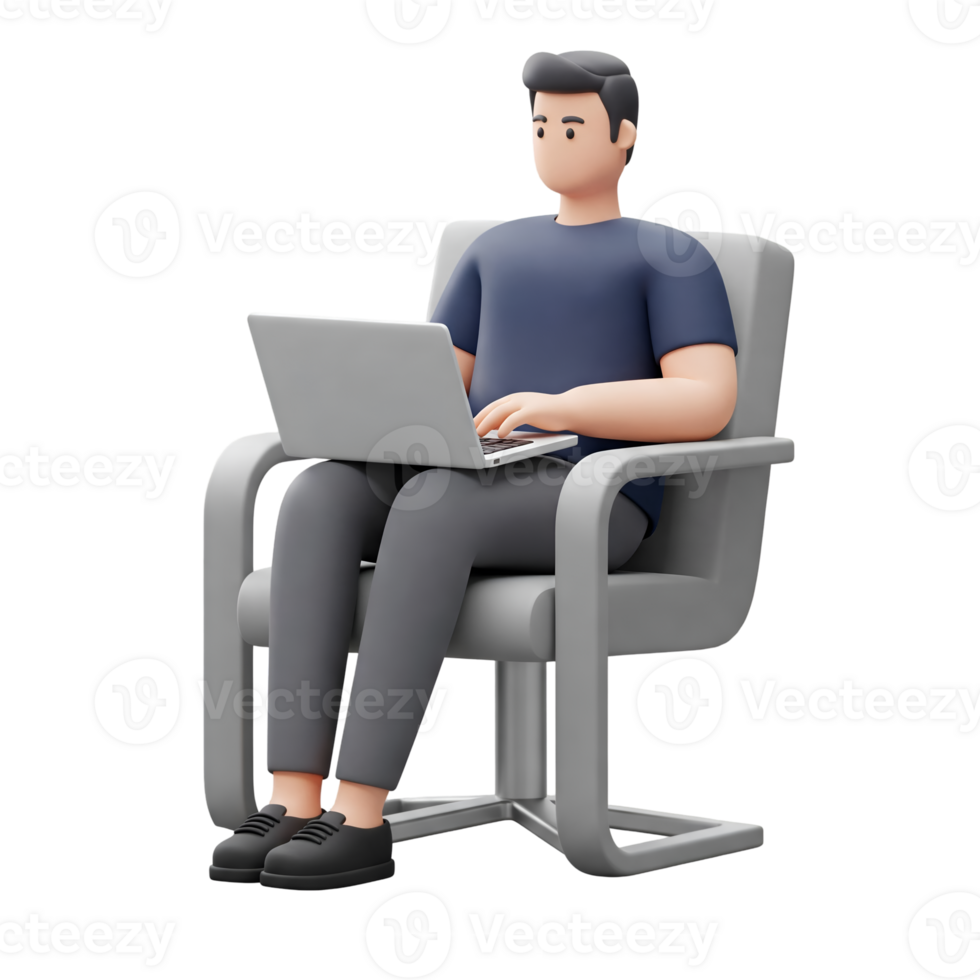 3d student in laptop render png