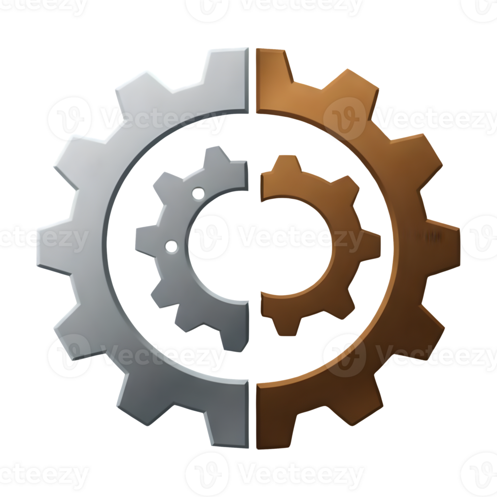 Precision Engineering Interlocking Gears of Silver and Bronze png