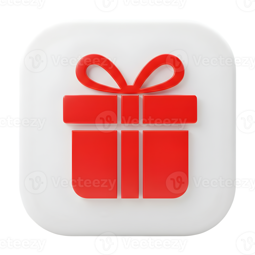 A Festive Red Gift Box Icon on a White Square Button. png
