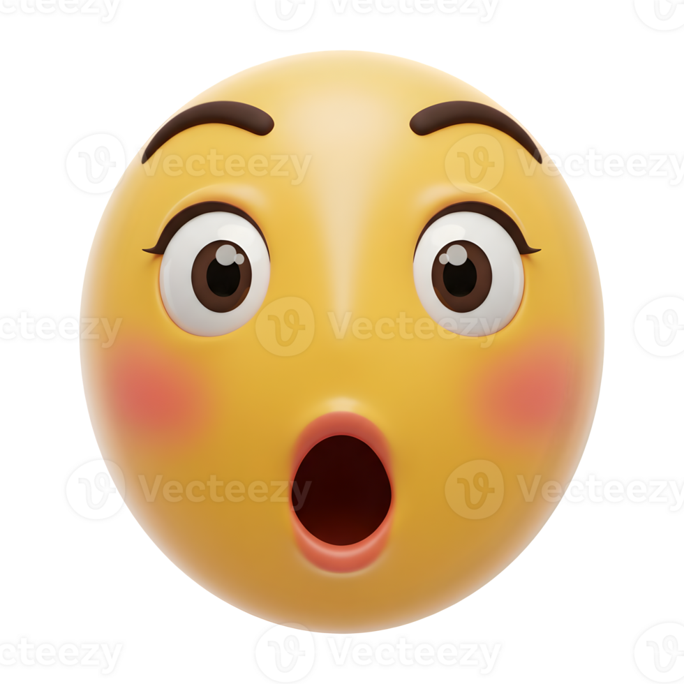 Astonished Emoji with Wide Eyes and Open Mouth in 3D Render png