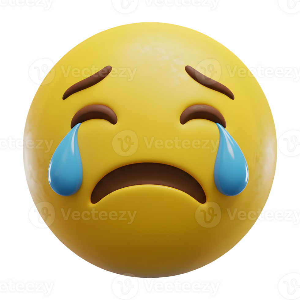 Three-Dimensional Rendering of a Weeping Emoji png