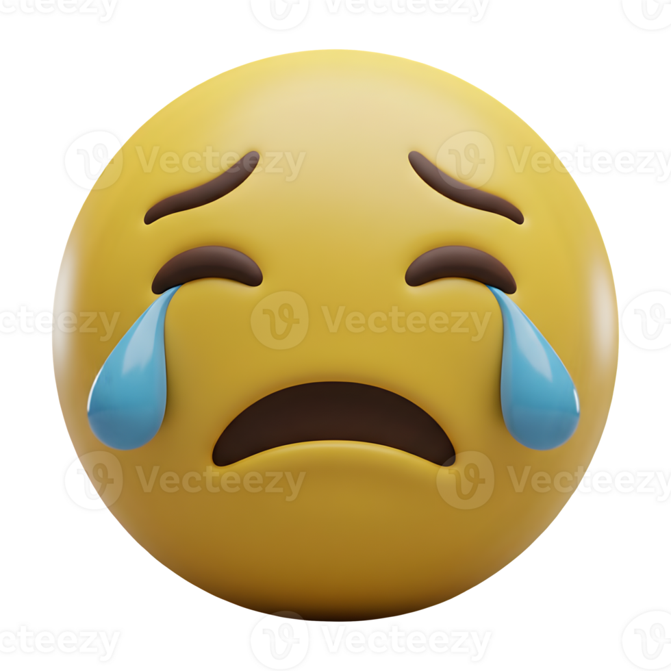 Three-dimensional rendering of a sorrowful crying emoticon. png