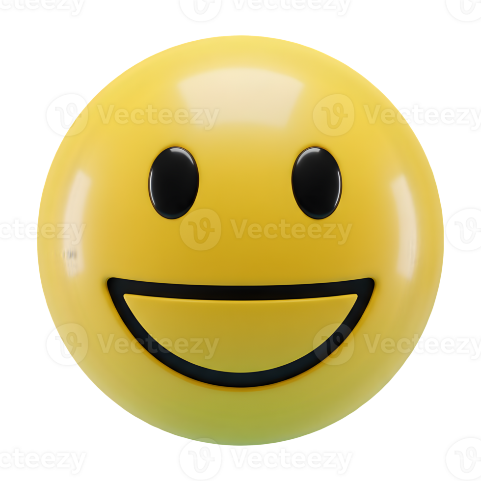 A three-dimensional rendering of a cheerful, simplistic smiley face. png