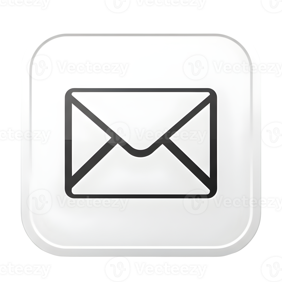 Square White Button with Envelope Icon Graphic png