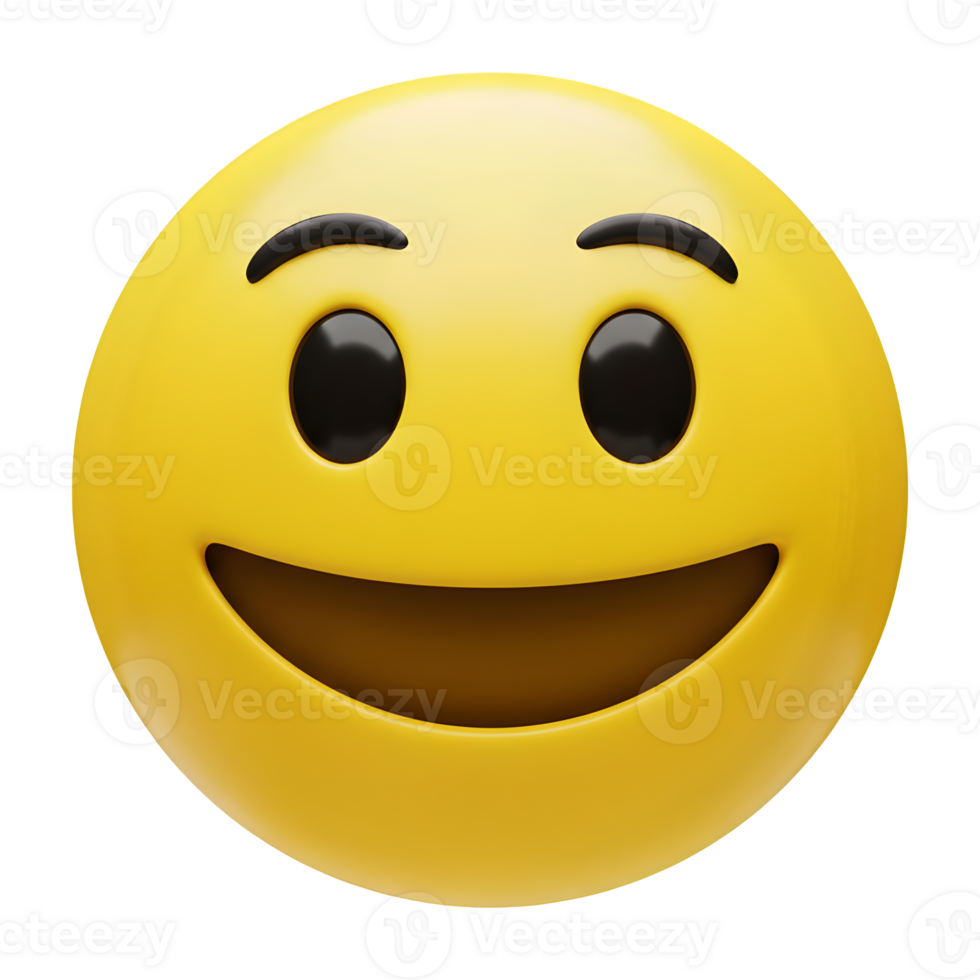 A cheerful, three-dimensional emoticon displaying genuine happiness. png