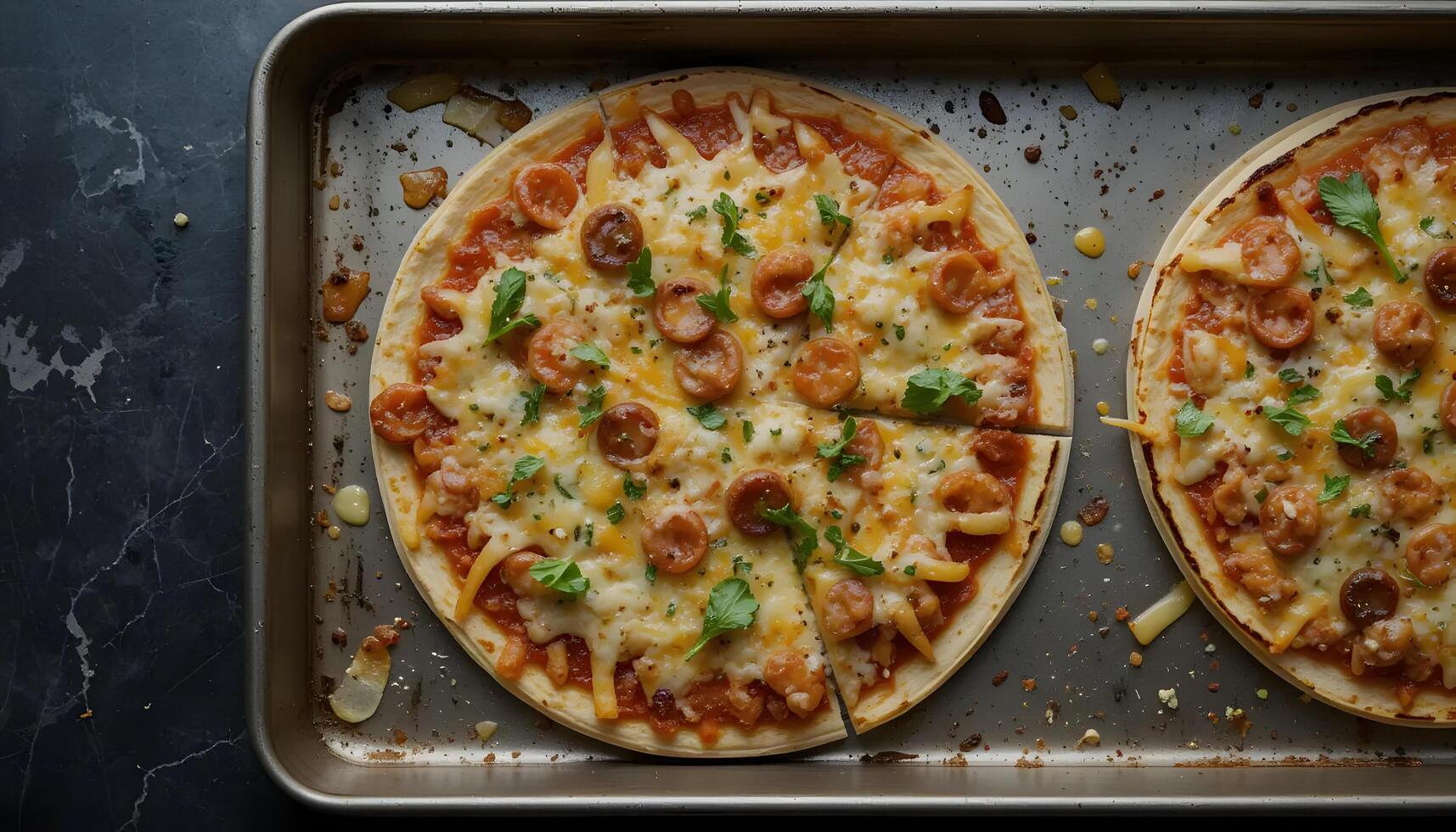 Homemade Sausage Pizza on Baking Sheet Ready to Serve photo