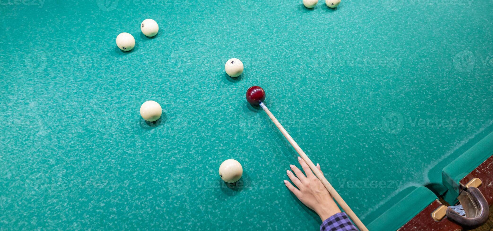 Billiards Pyramid. Billiard table with balls for Russian billiards photo