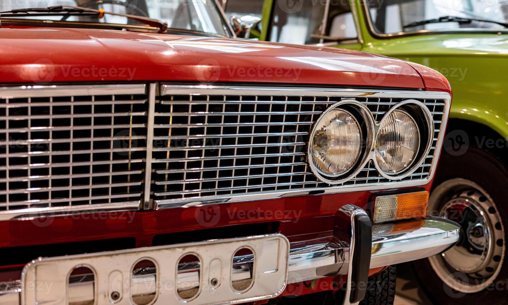 A red truck and a green truck photo