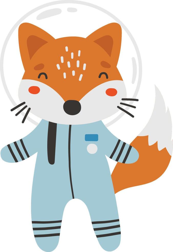 Cute fox animal in space, animal dressed in cosmonaut suit, isolated vector