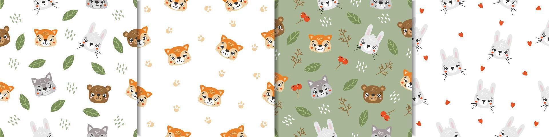 Animals pattern, cute animals, kids pattern, cartoon, seamless pattern, forest vector