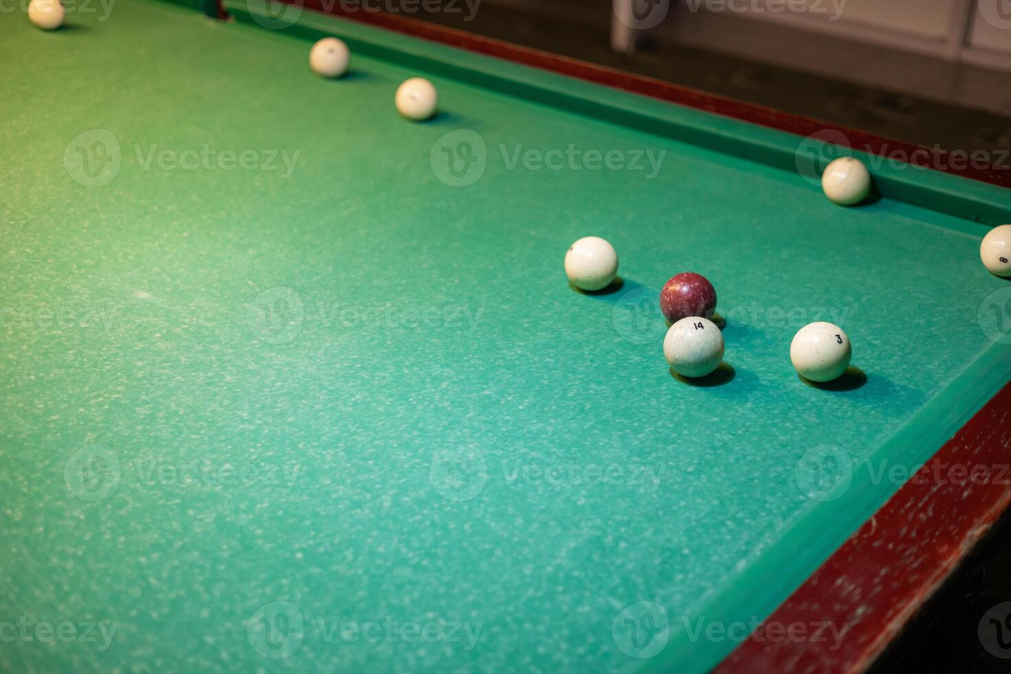 A pool table with balls on it photo